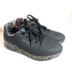 Skechers Black Uno Loving Love Multicolor Sneakers Shoes Modern Comfort Sz. 11